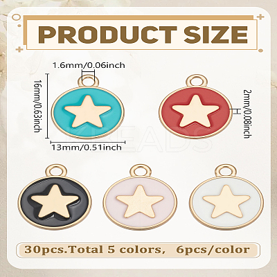 30Pcs 5 Colors Alloy Enamel Pendants ENAM-LP0002-41-1