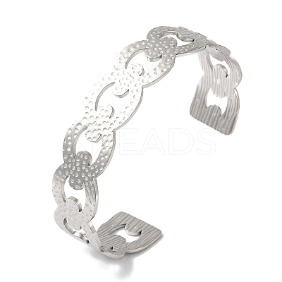 Non-Tarnish 304 Stainless Steel Textured Hollow Open Cuff Bangles for Women BJEW-I315-02P-1
