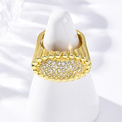 Brass Micro Pave Clear Cubic Zirconia Cuff Rings for Women RJEW-Q009-02G-1