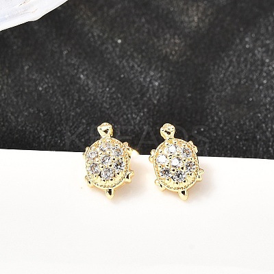 Tortoise Brass Micro Pave Clear Cubic Zirconia Stud Earrings EJEW-A135-03G-1