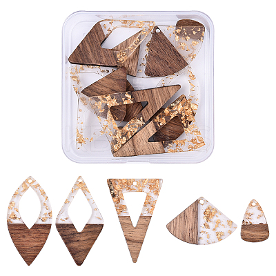 10Pcs 5 Styles Wood and Resin Pendants FIND-YW0008-21-1