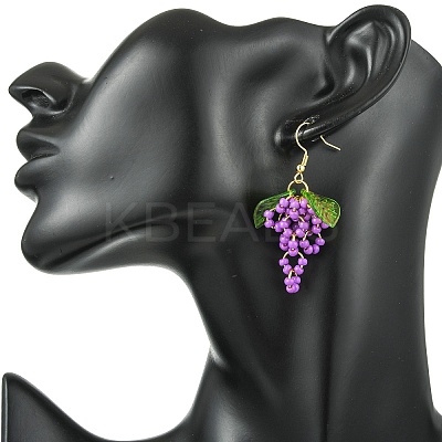 Grape Weave Glass Seed Beads Dangle Earrings EJEW-MZ00731-1