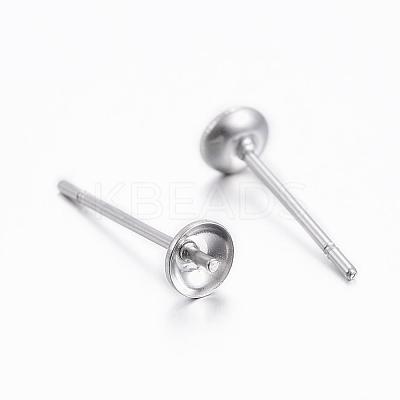 Tarnish Resistant 304 Stainless Steel Post Stud Earring Settings For Half Drilled Beads STAS-H376-93-1