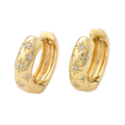 Clear Cubic Zirconia Star Hoop Earrings LS-EJEW-C022-01G-1
