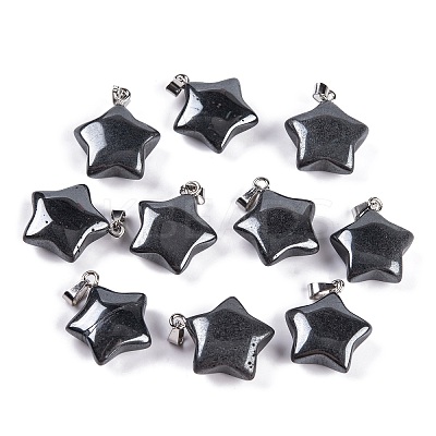 Natural Black Stone Pendants G-Q172-09P-02-1