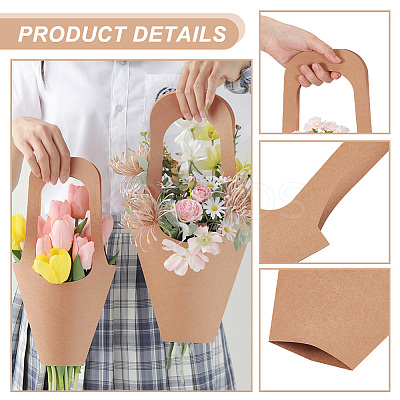 24Pcs 2 Styles Portable Kraft Paper Flower Gift Bags CARB-NB0001-10-1