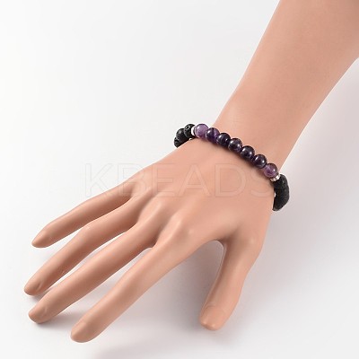 Natural Lava Rock Beaded Stretch Bracelets BJEW-JB02184-04-1