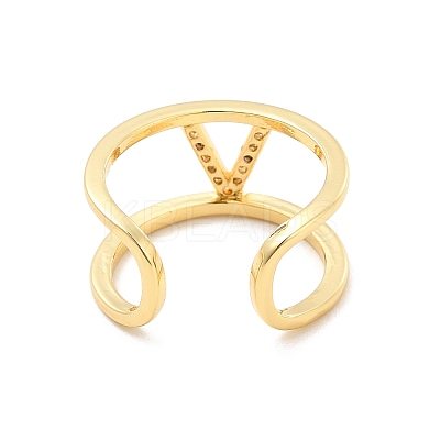 Clear Cubic Zirconia Initial Letter Open Cuff Ring RJEW-A012-01G-V-1