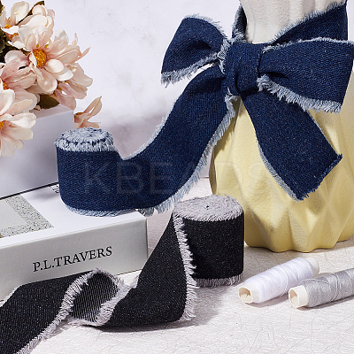 2 Rolls 2 Colors Polycotton Frayed Ribbon OCOR-CY0001-22B-1