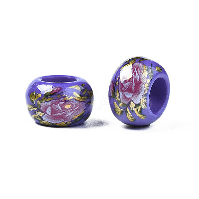 Flower Printed Opaque Acrylic Rondelle Beads SACR-S305-27-G04-1