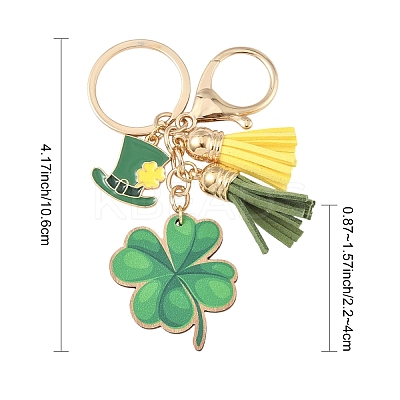 St. Patrick's Day Alloy Enamel & Faux Suede Tassel & Wood Keychains KEYC-YW00199-01-1