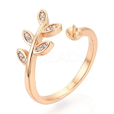 Leaf Shape Brass Micro Pave Clear Cubic Zirconia Cup Peg Ring Settings KK-T076-15G-1