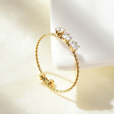 304 Stainless Steel Rhinestone Open Cuff Rings RJEW-M070-02G-01-1