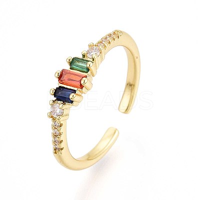 Brass Micro Pave Cubic Zirconia Cuff Rings for Women KK-T071-76G-1