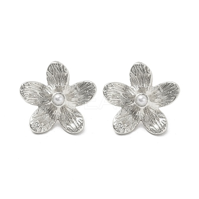 Rack Plating Flower Brass ABS Imitation Pearl Stud Earrings EJEW-M029-03P-1
