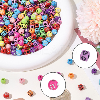 800Pcs 2 Styles Cross Theme Acrylic Beads MACR-PA0001-45B-1