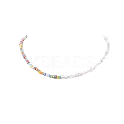 Glass Seed Bead & ABS Plastic Imitation Pearl Beaded Necklaces for Women NJEW-JN04264-1