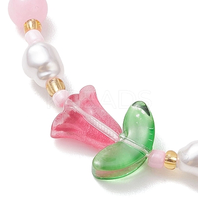 Natural Dyed Yellow Jade & Plastic Imitation Pearl Braided Bead Bracelets for Women BJEW-MZ00308-01-1