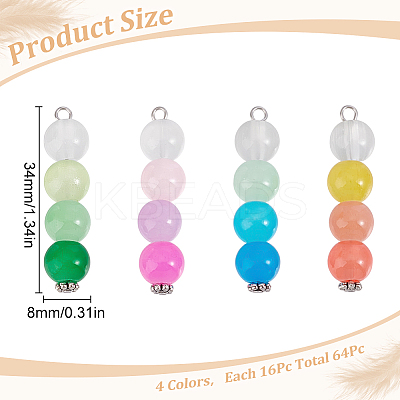 64Pcs 4 Colors Baking Paint Imitation Jade Glass Connector Charms PALLOY-GO00033-1