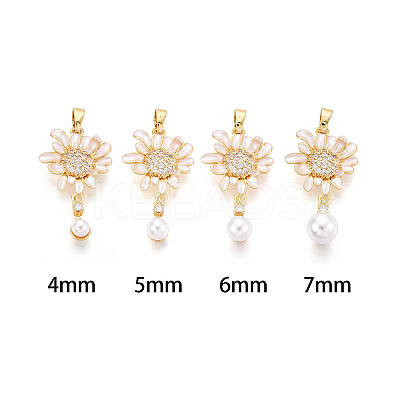 Brass Micro Pave Cubic Zirconia and Enamel Cup Pearl Peg Bails Pin Pendants KK-T079-48G-1
