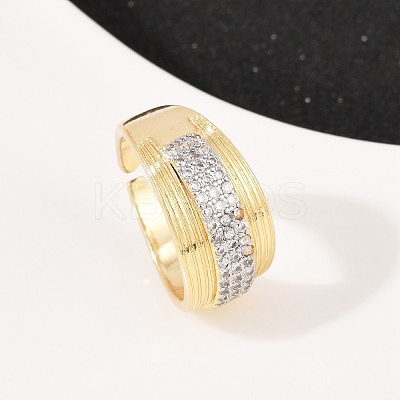 Brass Micro Pave Clear Cubic Zirconia Cuff Rings RJEW-C140-15G-1