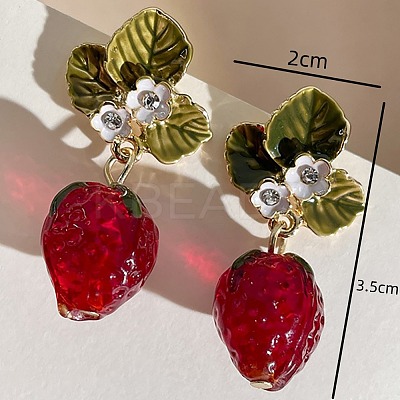 Alloy & Rhinestone & Enamel Leaf Stud Earrings WG2CE66-01-1