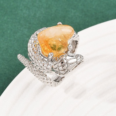 Snake Natural Yellow Quartz Open Cuff Rings RJEW-K286-10P-01-1