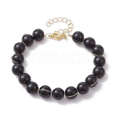Glass Round Beaded Bracelet with Alloy Clasps BJEW-JB10125-1