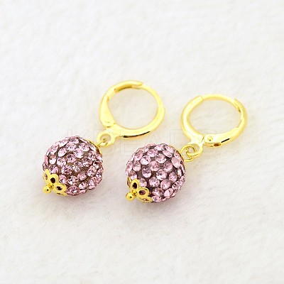 Dangling Round Ball Resin Rhinestone Earrings EJEW-J080-27G-1