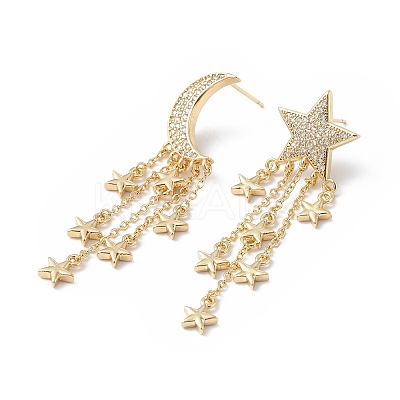 Clear Cubic Zirconia Moon & Star Asymmetrical Earrings EJEW-L261-001G-1