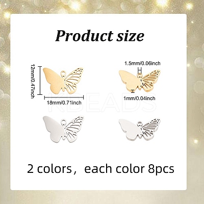 16Pcs 2 Colors 304 Stainless Steel Charms STAS-DC0012-79-1