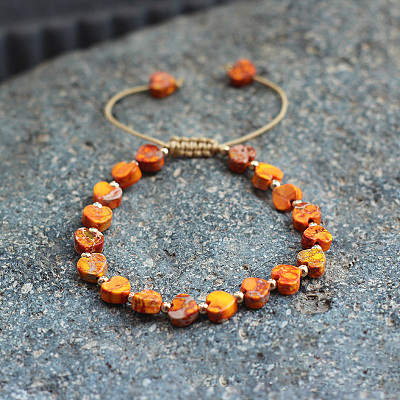 Bohemian Dyed Natural Imperial Jasper Heart Bead Braided Bead Bracelets for Women FS-WG782CA-11-1