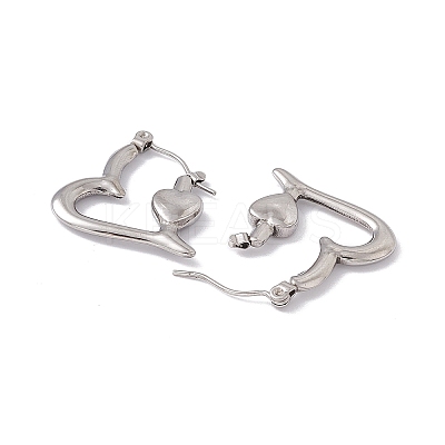 Non-Tarnish 304 Stainless Steel Heart Hoop Earrings for Women LS-EJEW-E199-14P-1