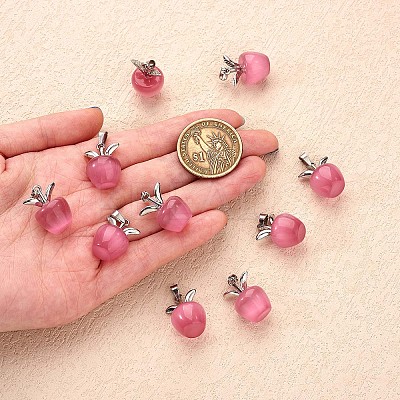 10Pcs Apple Gemstone Charm Pendant Crystal Quartz Healing Natural Stone Pendants Pink Silver Buckle for Jewelry Necklace Earring Making Crafts JX525A-1