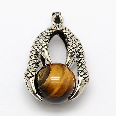 Vintage Natural Bezel Tiger Eye Pendants G-M038-03C-1
