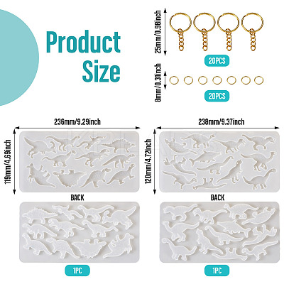 2Pcs 2 Style Dinosaur Pendant DIY Silicone Molds DIY-TA0009-03-1
