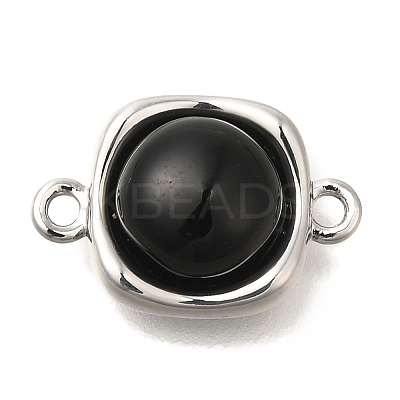 Brass Pave Black Glass Square Links Connector Charms KK-K388-20P-1