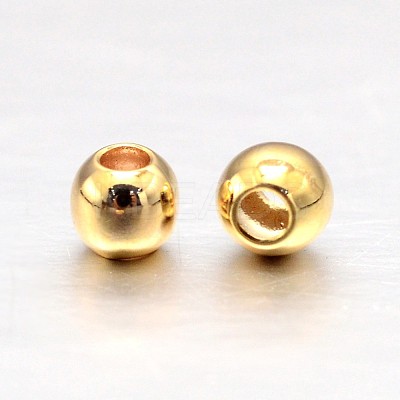 Real 18K Gold Plated Brass Round Spacer Beads X-KK-L147-197-2mm-NR-1