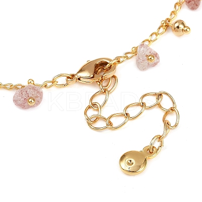 Bohemian Brass Twisted Chain Natural Rose Quartz Chip Tassel Anklets AJEW-Z046-06G-1