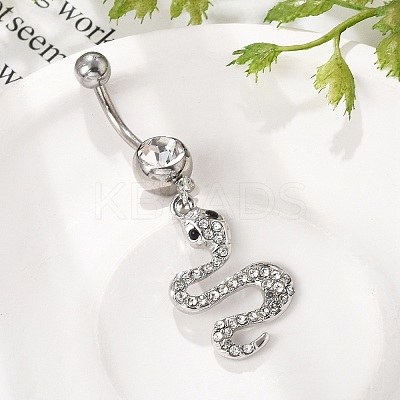Alloy Rhinestone Snake Curved Barbell Belly Rings LS-AJEW-R007-03P-01-1