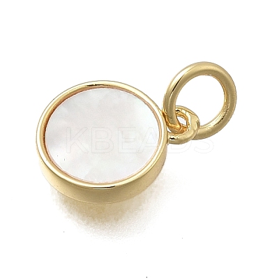 Brass & Natural Shell Flat Round Charms KK-D431-025A-01G-1