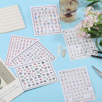 6 Sheets 6 Styles Mahjong Pattern Plastic Nail Art Stickers MRMJ-CA0001-59-1