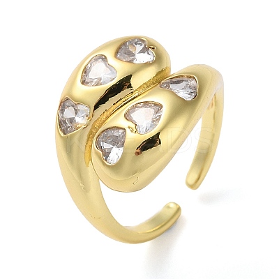 Eco-Friendly Brass Micro Pave Clear Cubic Zirconia Open Cuff Ring for Women RJEW-A025-04G-01-1
