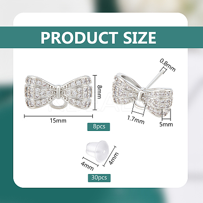 4 Pairs Rack Plating Brass Micro Pave Cubic Zirconia Bowkont Earring Findings KK-BC0013-71P-1