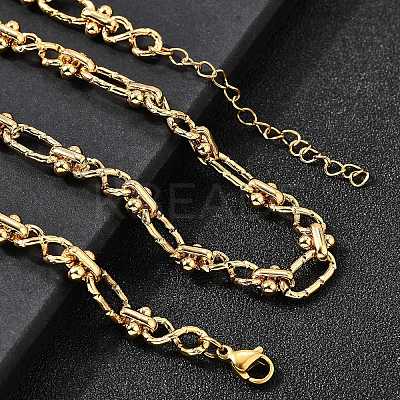 304 Stainless Steel Oval Textured Infinity Link Chain Necklaces for Women Men NJEW-K249-20A-G-1