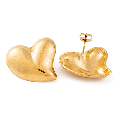 Ion Plating(IP) Heart 304 Stainless Steel Stud Earrings for Women LS-EJEW-L272-033G-03-1