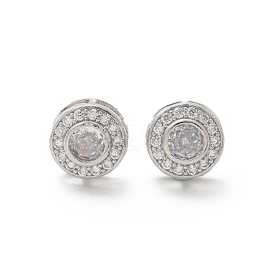 Brass Micro Pave Clear Cubic Zirconia Stud Earrings EJEW-Q015-10P-1
