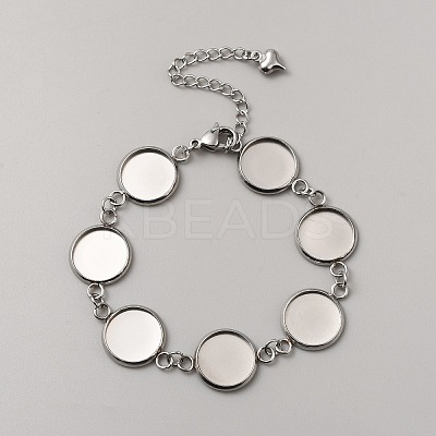 Flat Round Stainless Steel Link Chain Bracelet Making FIND-WH0161-44P-1
