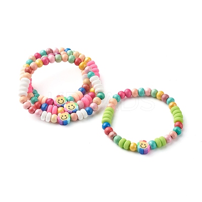 Natural Wood Round Beads Stretch Bracelets for Kid BJEW-JB06640-1