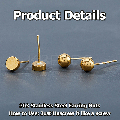 40Pcs 4 Styles 303 Stainless Steel Earring Nuts STAS-HS0001-58G-1